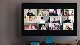 A video conference with several team members. 