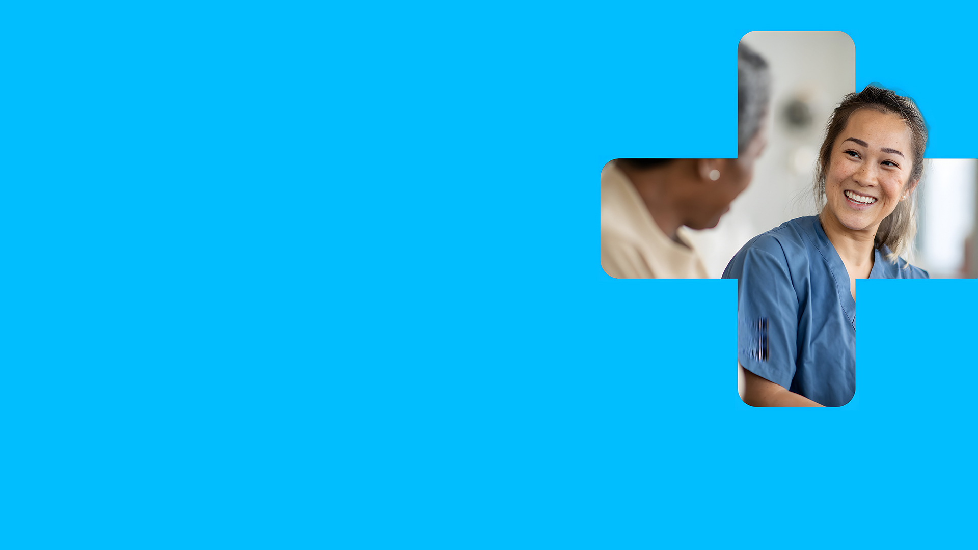 Illustration of a nurse in conversation. The Plus sign serves as a mask for this photo. 