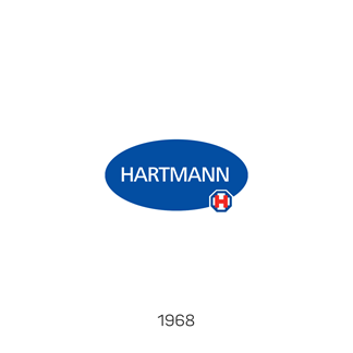 Old HARTMANN logo from 1968: white lettering "HARTMANN" on blue background