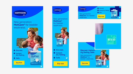 Examples of online display ads featuring AI-generated content labels placed in the corner of the banner.