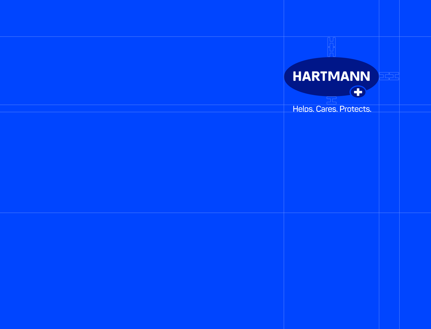 Blue HARTMANN logo with the slogan “Helps. Cares. Protects.”