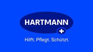 Blue HARTMANN logo with the slogan “Hilft. Pflegt. Schützt.”