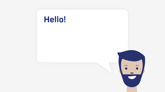 Illustration of a face with speech bubble saying "Hello".