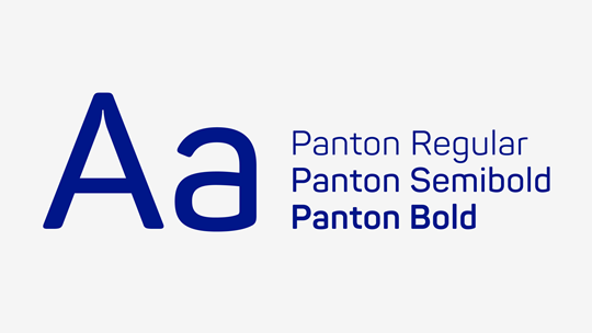 Gray colored area with "Aa" in large letters and the words Panton bold, Panton semibold and Panton Regular