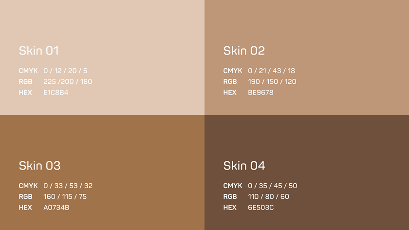 A table with graphic details for different skin colors. 
