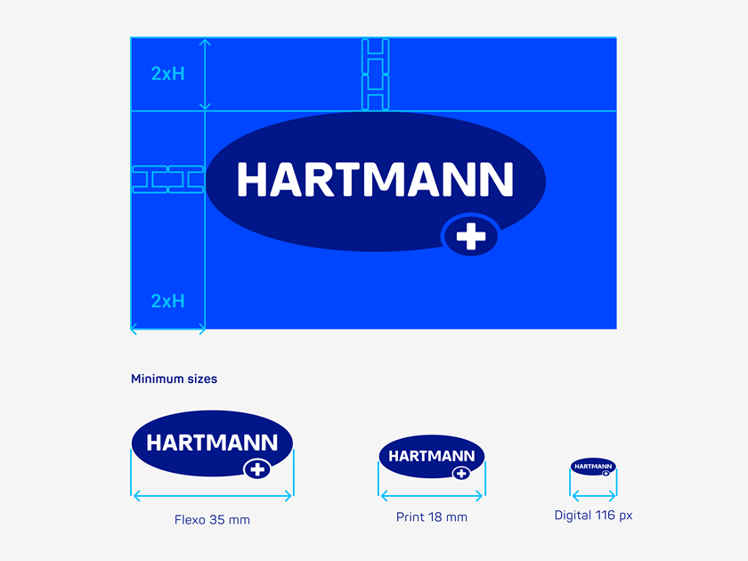 Graphic showing the correct sizes of the HARTMANN logo.