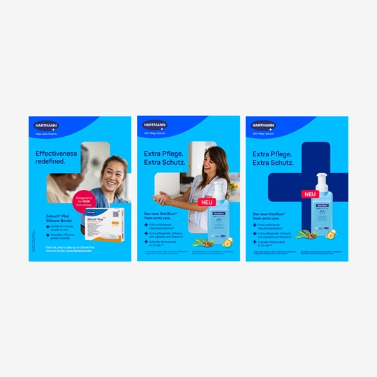 Three examples of how to show the plus on leaflet cover pages.