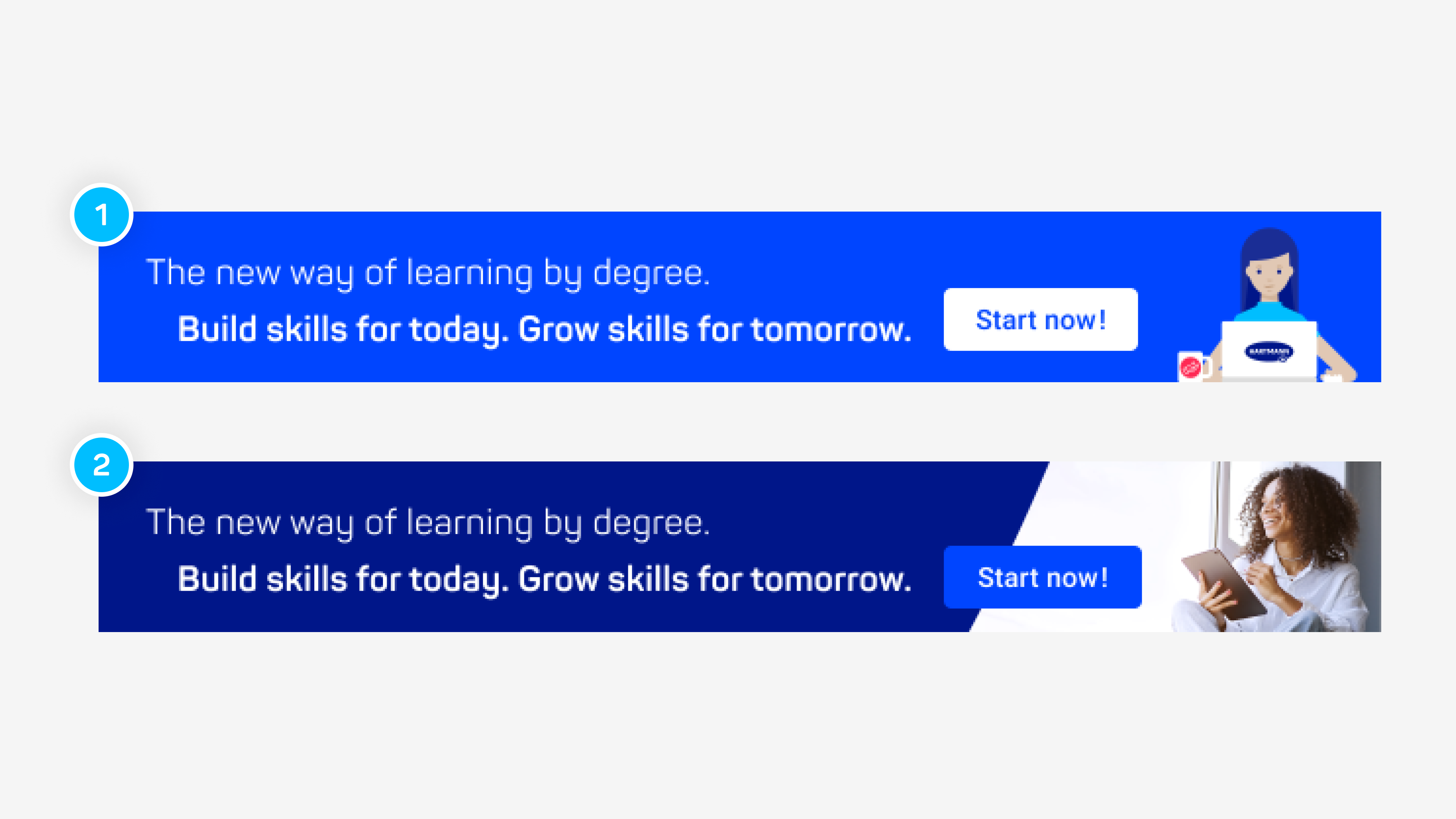 Implementation examples for the small signature image, one with an illustration, one with a photograph. 