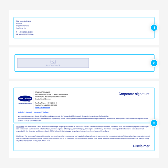 Schematic representation of fixed and flexible elements in an email signature.