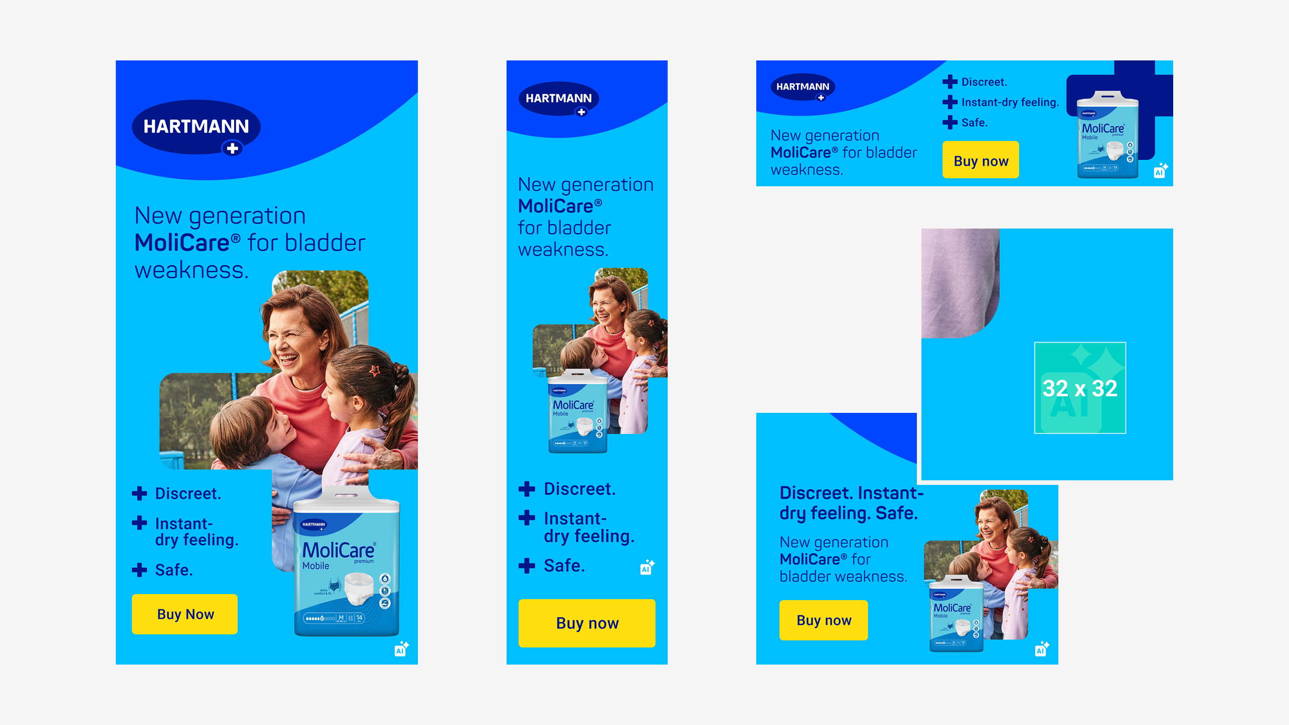 Examples of online display ads featuring AI-generated content labels placed in the corner of the banner.
