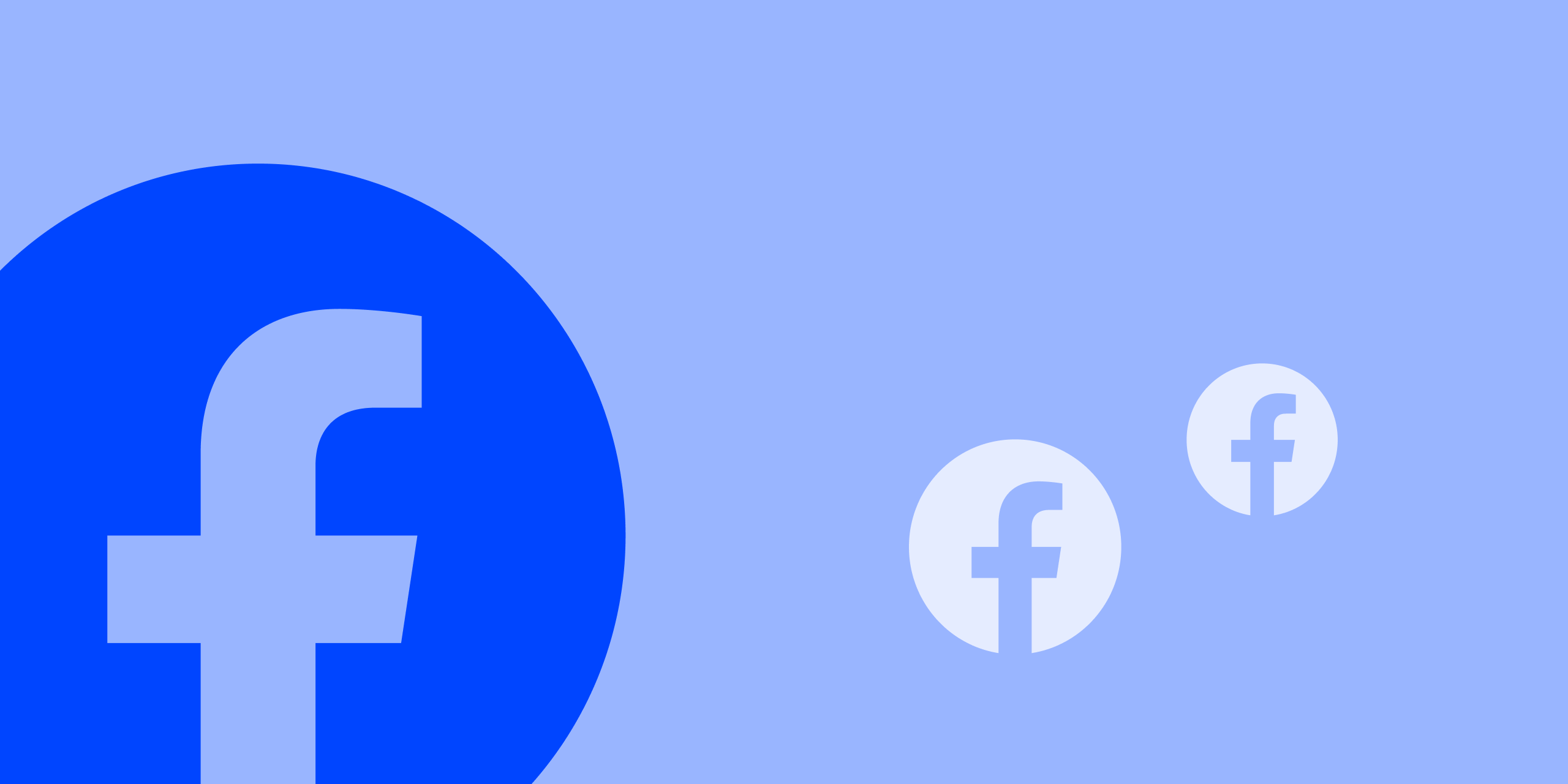 Large blue Facebook logo on the left with two smaller, light Facebook icons on the right, set against a light blue background.
