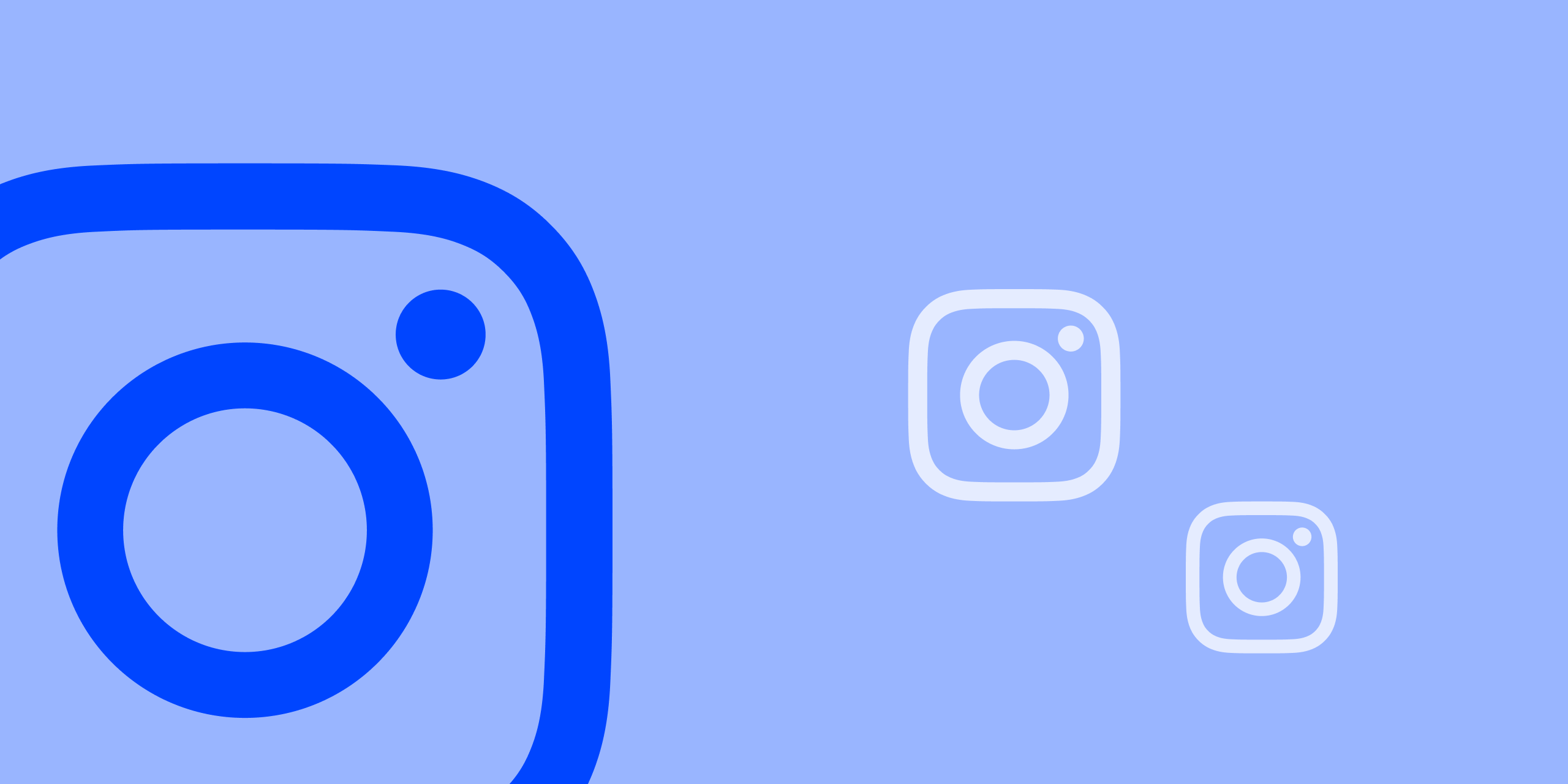 Large blue Instagram logo on the left with two smaller, light Instagram icons on the right, set against a light blue background.