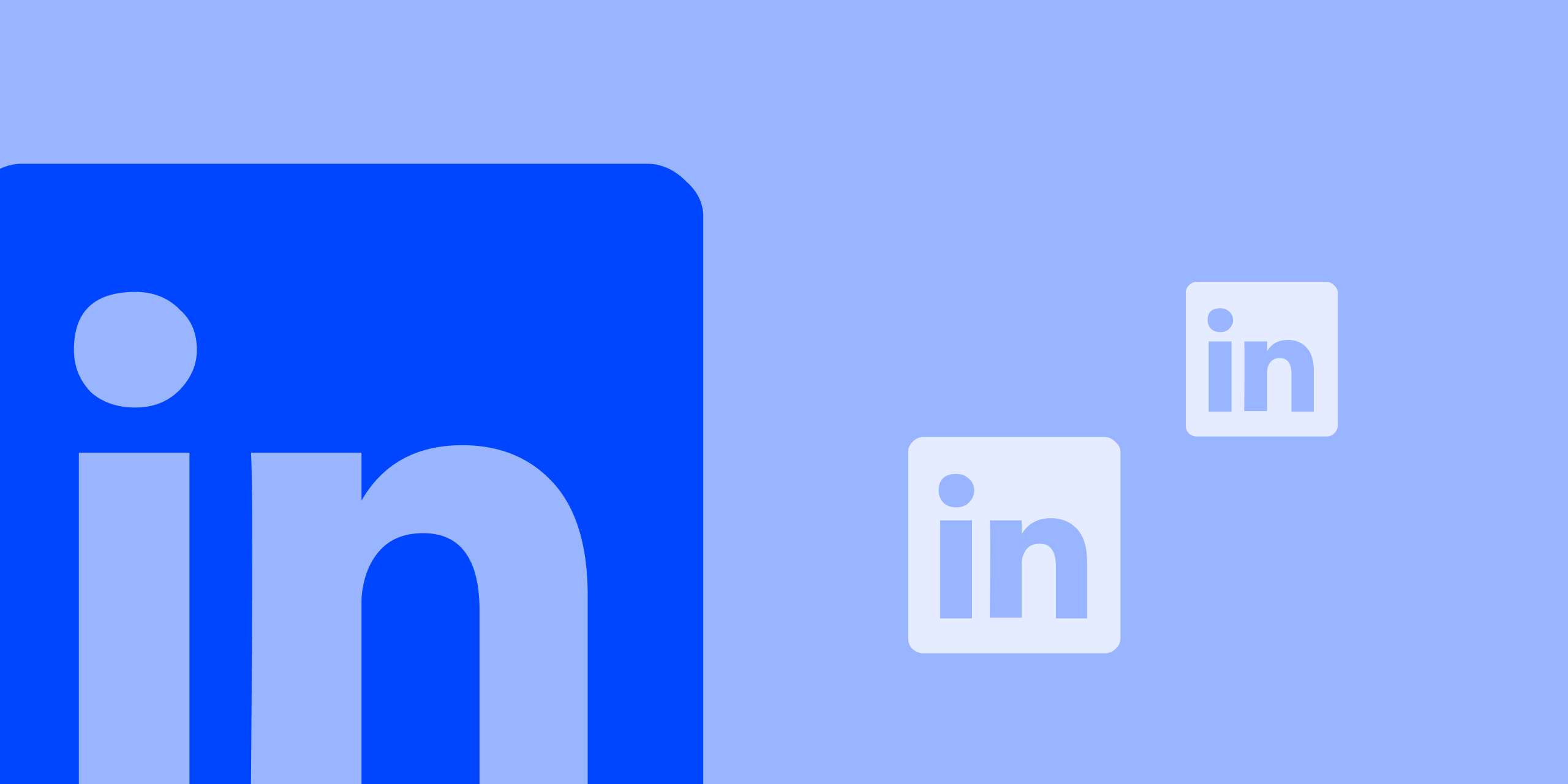 Blue LinkedIn logo on the left with two smaller, light LinkedIn icons on the right, set against a light blue background.