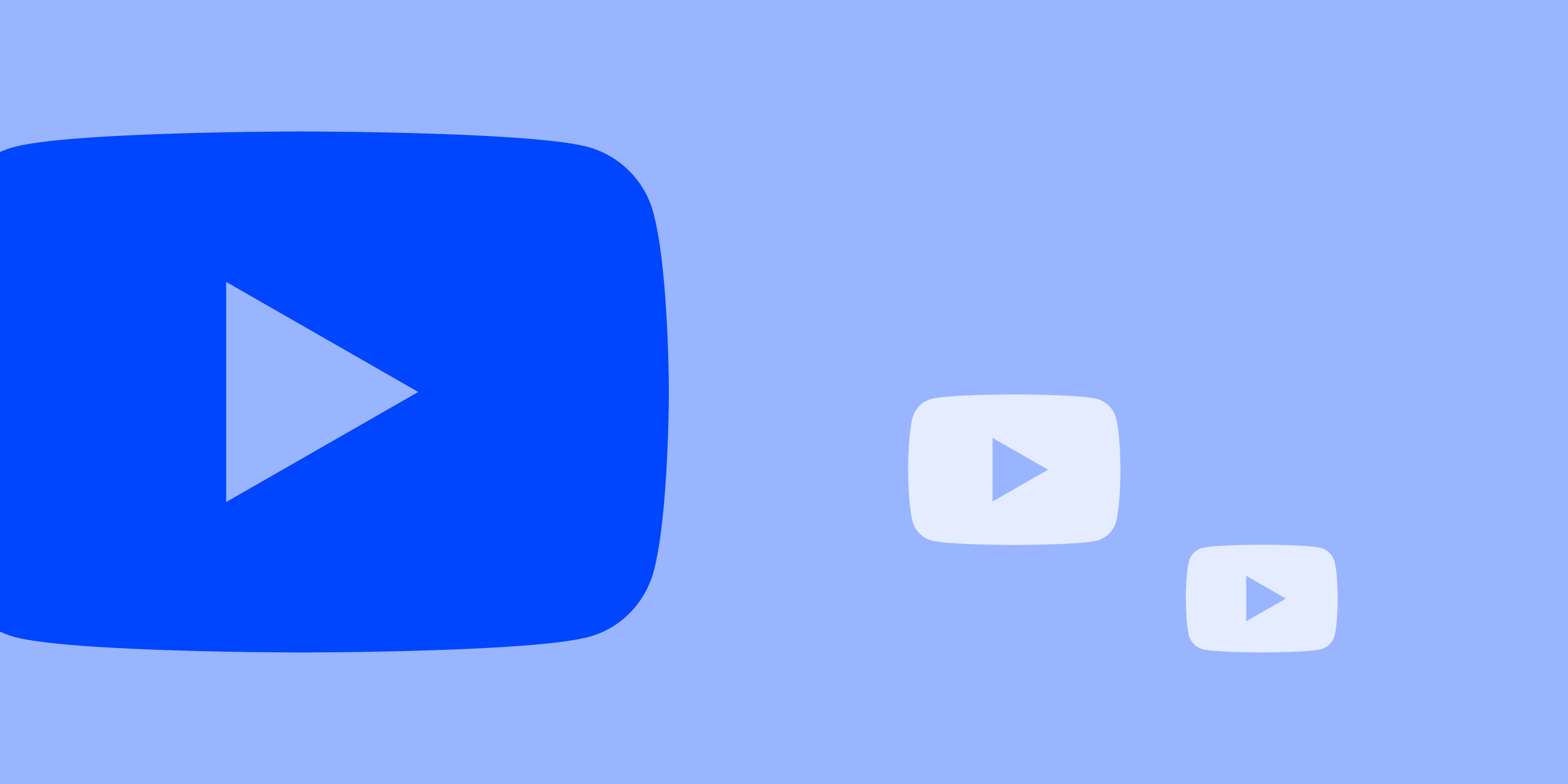 Large blue YouTube logo on the left with two smaller, light YouTube icons on the right, set against a light blue background.