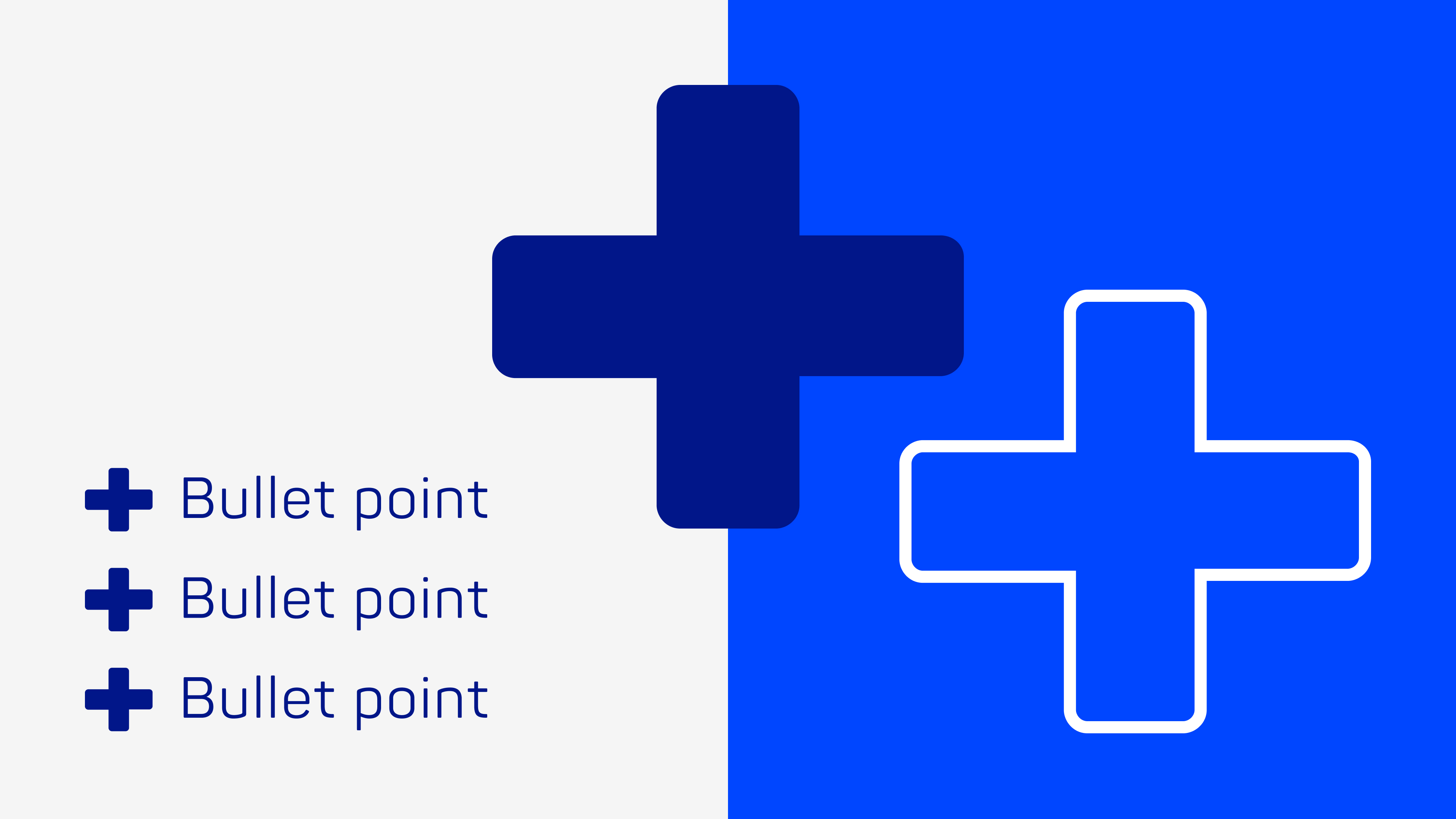 Representation of the Plus as an outlined and filled design element, and as bullet points in a list.