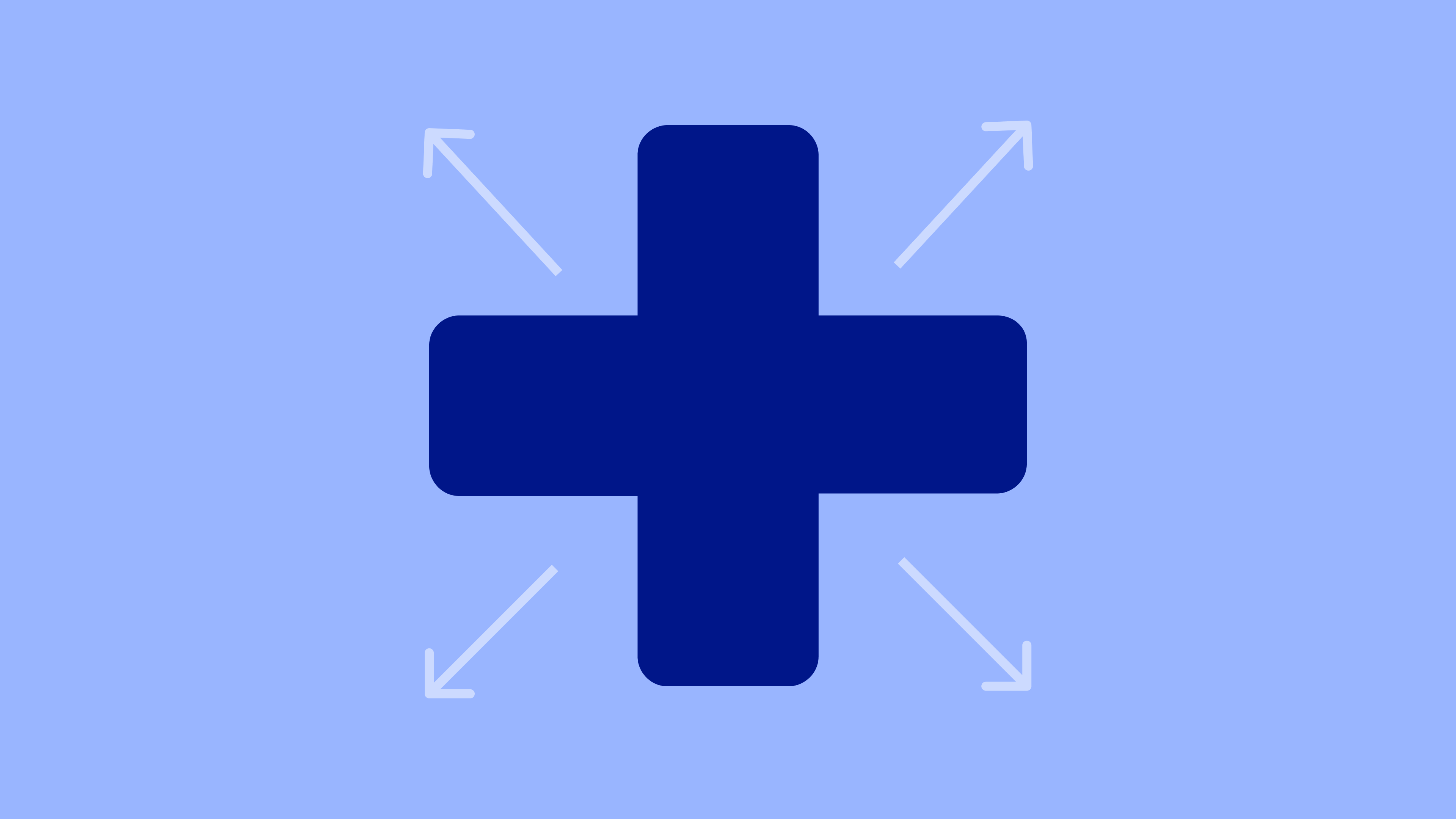 Schematic sketch of a dark blue PLUS shape with arrows